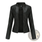 Faux Leather Moto Jacket Slim Fit Stand Collar Coat