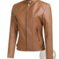 Faux Leather Moto Jacket Slim Fit Stand Collar Coat