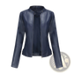Faux Leather Moto Jacket Slim Fit Stand Collar Coat
