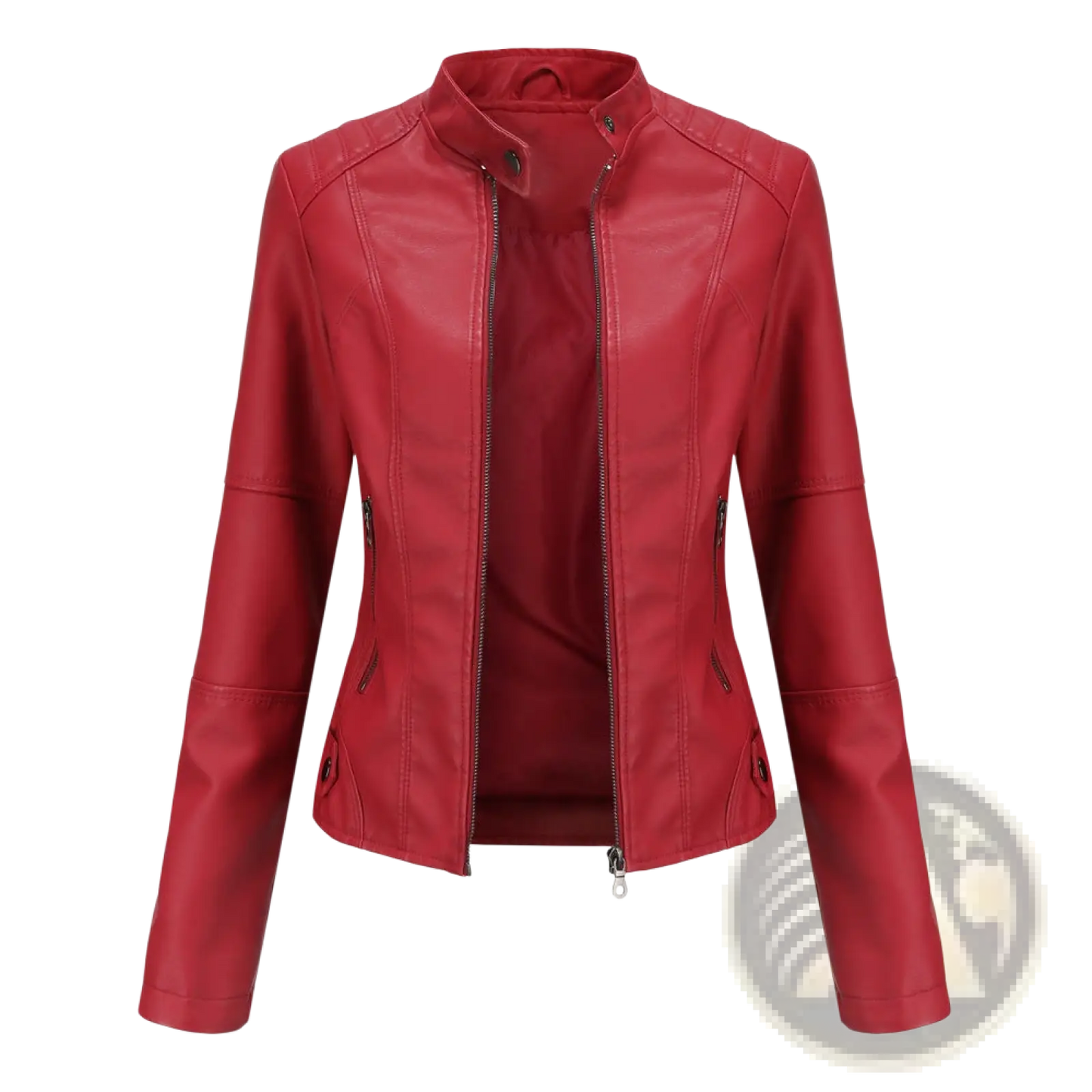 Faux Leather Moto Jacket Slim Fit Stand Collar