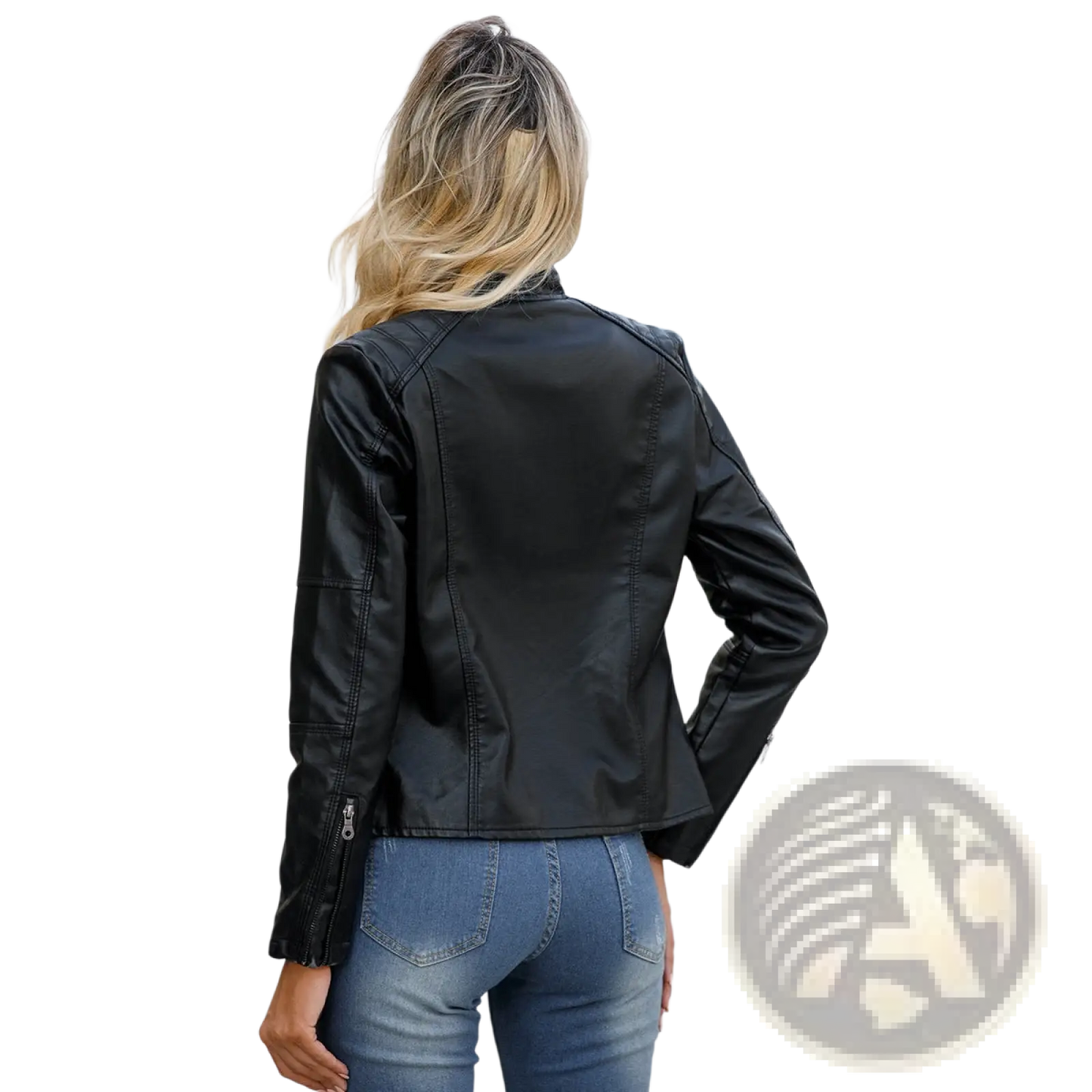 Faux Leather Moto Jacket Slim Fit Stand Collar