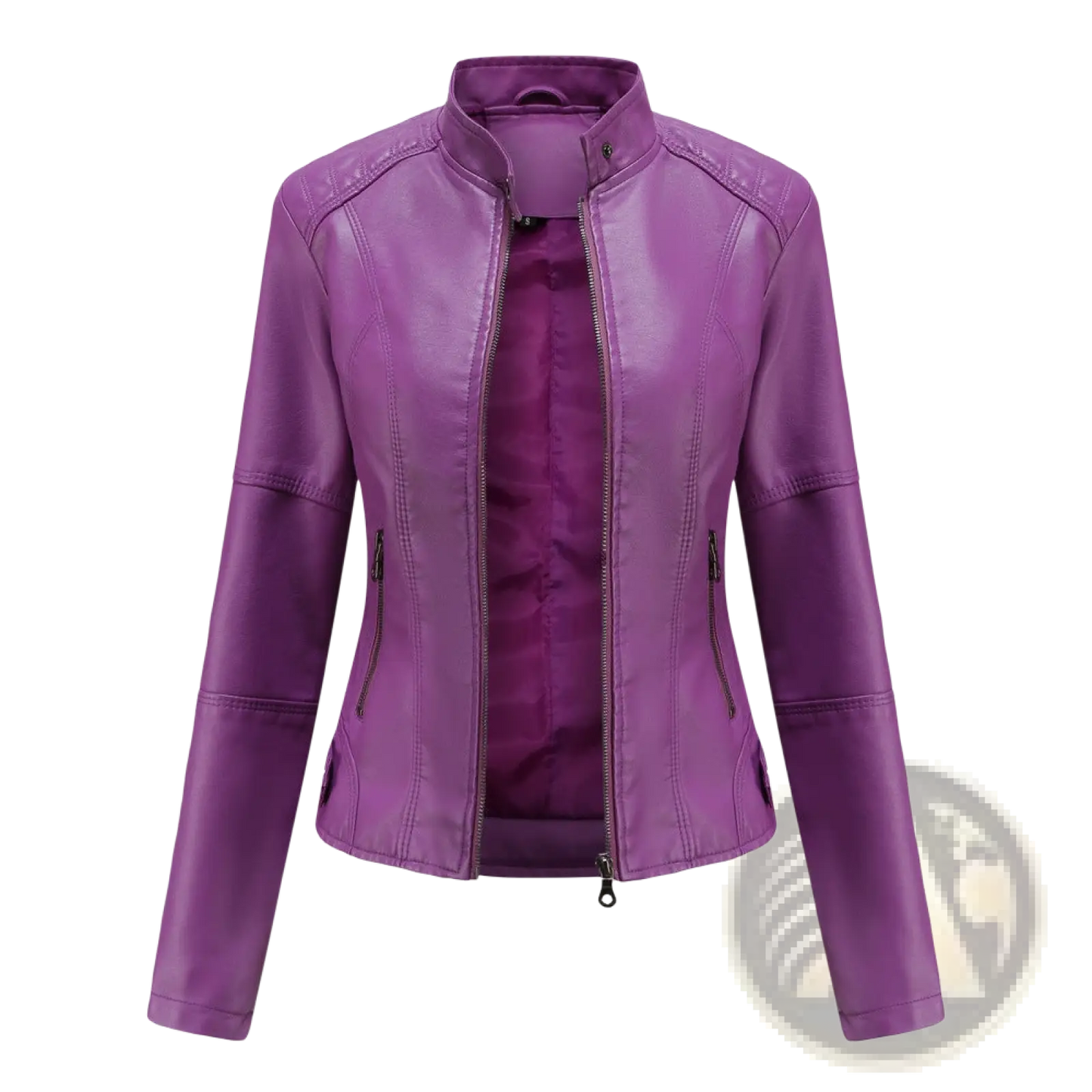 Faux Leather Moto Jacket Slim Fit Stand Collar