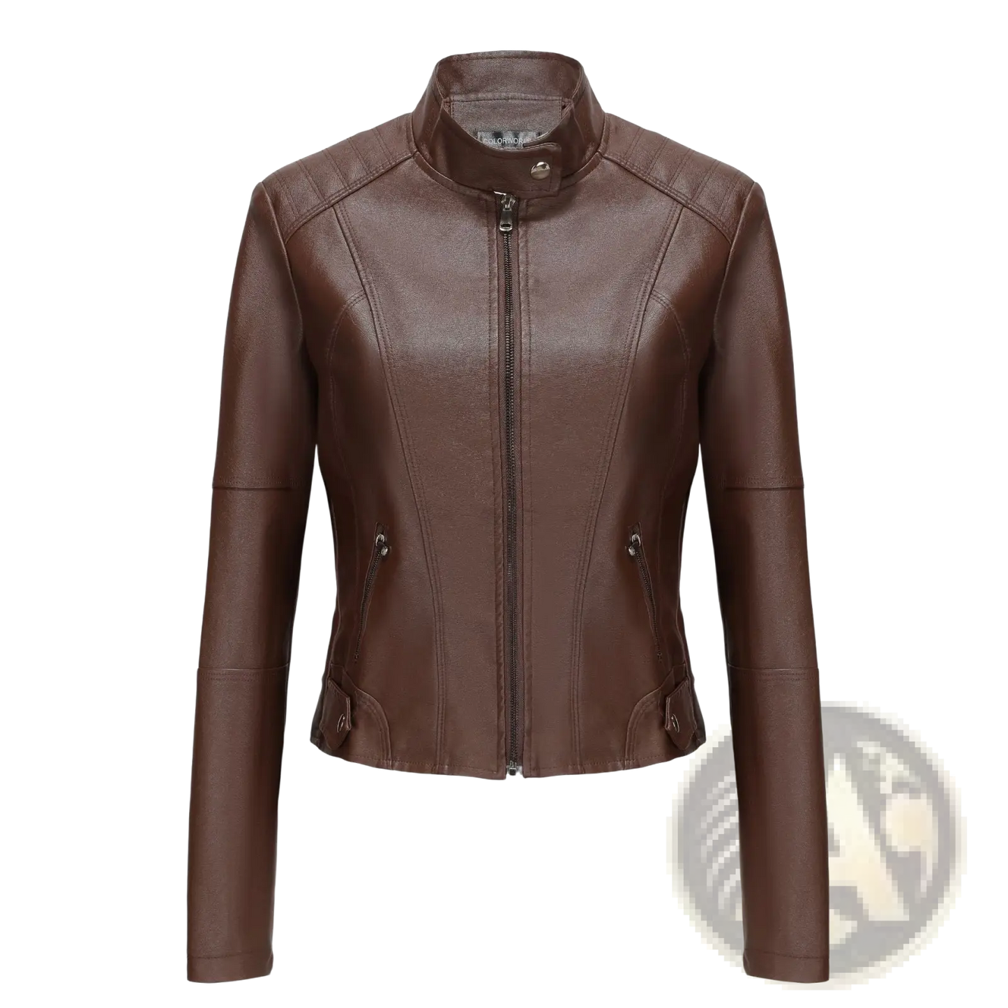 Faux Leather Moto Jacket with Stand Collar