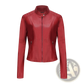 Faux Leather Moto Jacket with Stand Collar