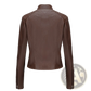 Faux Leather Moto Jacket with Stand Collar