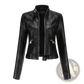 Faux Leather Moto Jacket with Stand-up Collar