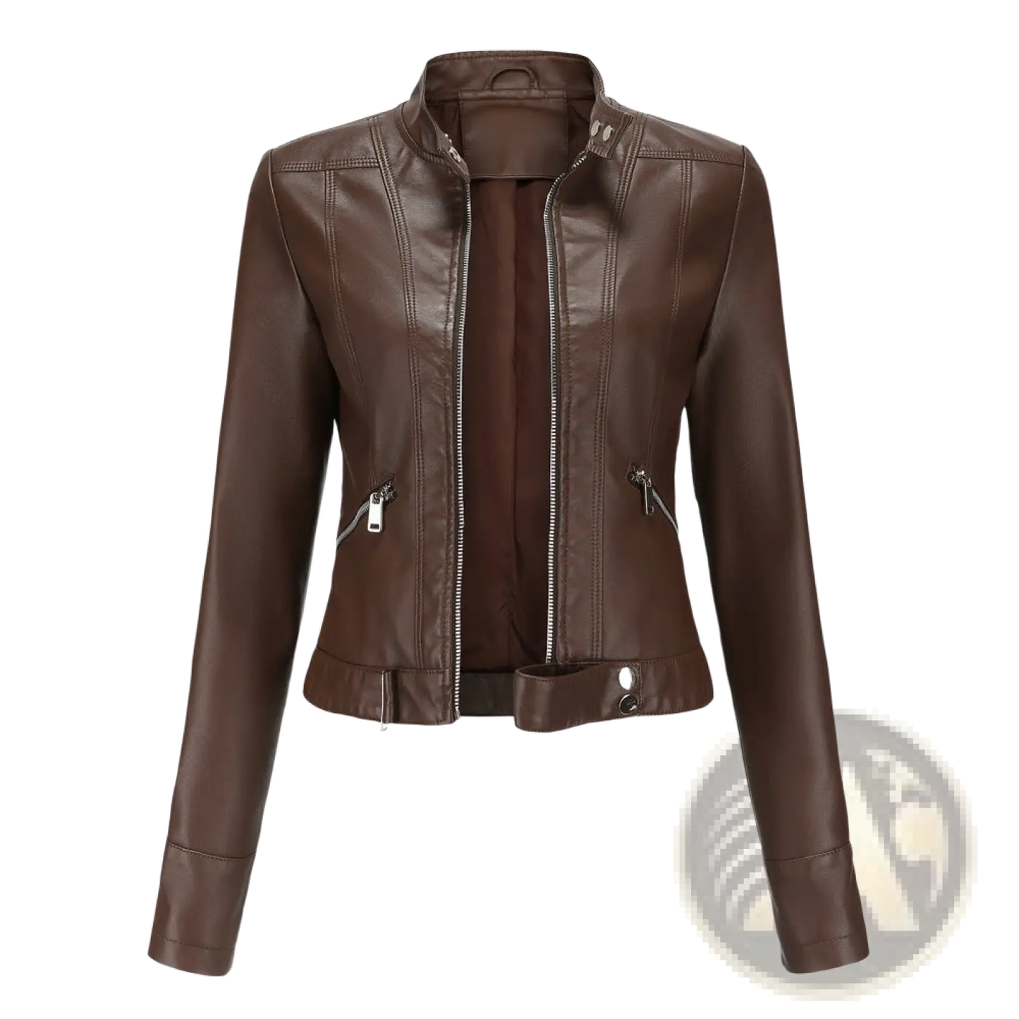 Faux Leather Moto Jacket with Stand-up Collar