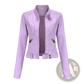 Faux Leather Moto Jacket with Stand-up Collar