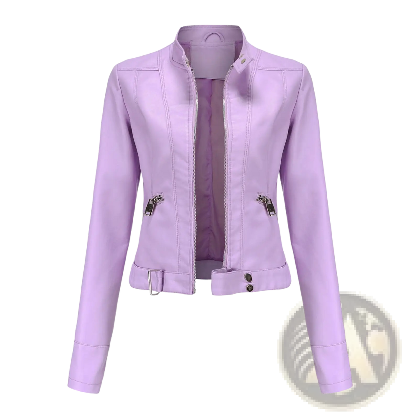 Faux Leather Moto Jacket with Stand-up Collar