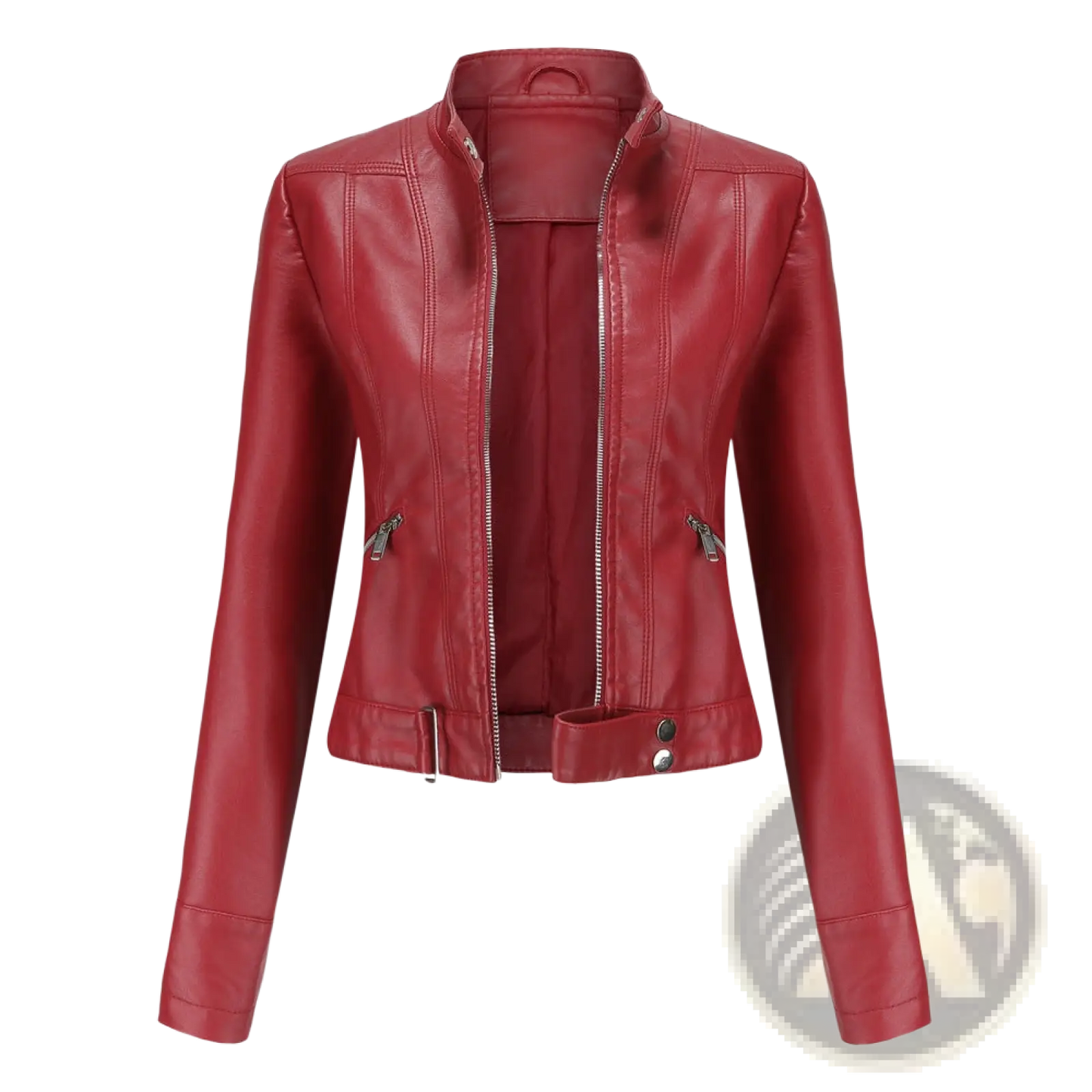 Faux Leather Moto Jacket with Stand-up Collar
