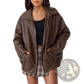 Faux Leather Motorcycle Jacket Plus Size Women's Bomber