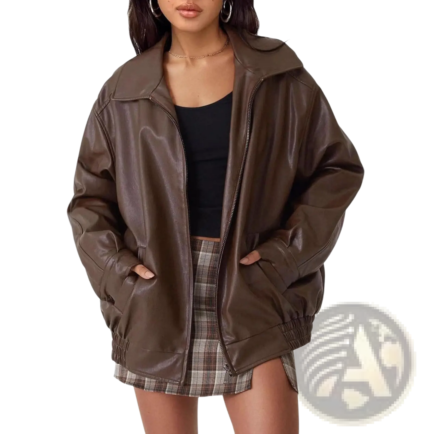 Faux Leather Motorcycle Jacket Plus Size Women's Bomber