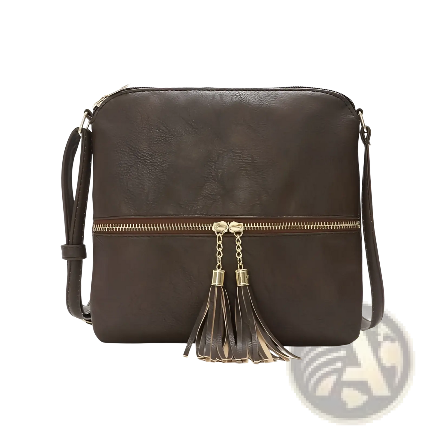 Faux Leather Tassel Crossbody Bag with Zipper Detail