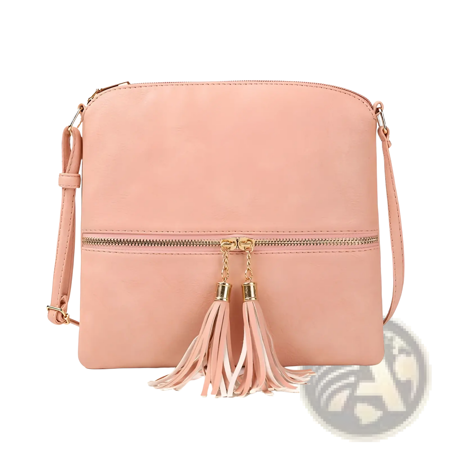 Faux Leather Tassel Crossbody Bag with Zipper Detail