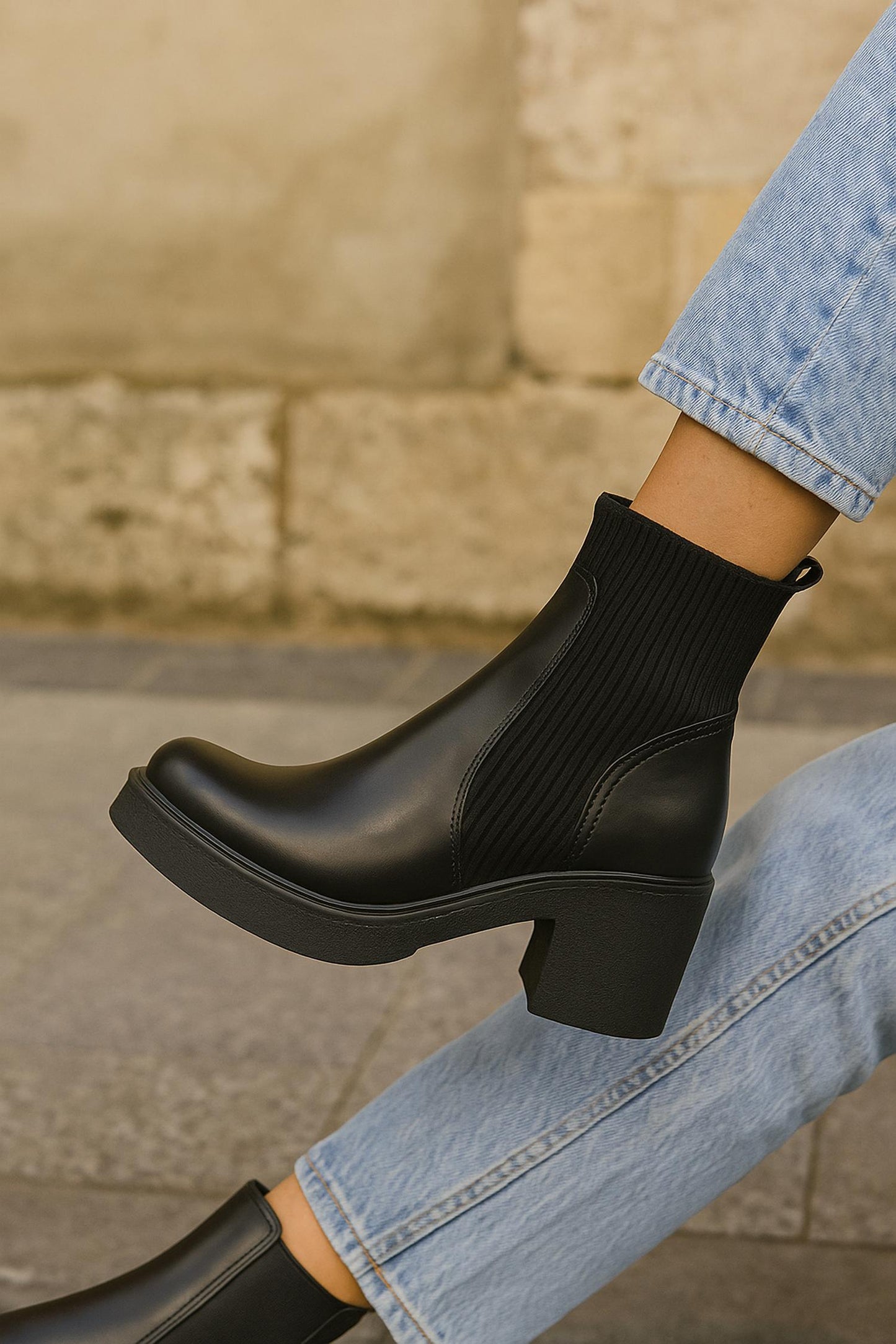 Everglades - Women's Leather & Knit Stretch Ankle Platform Boots