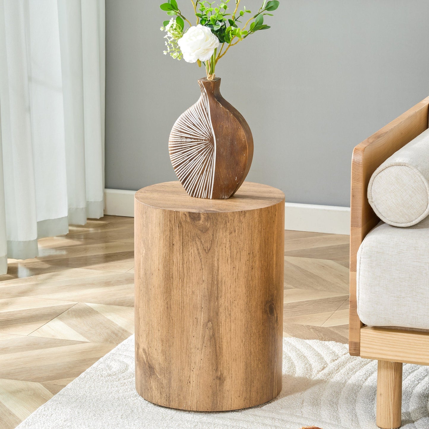 Simple Wood Grain Cylindrical Coffee Table