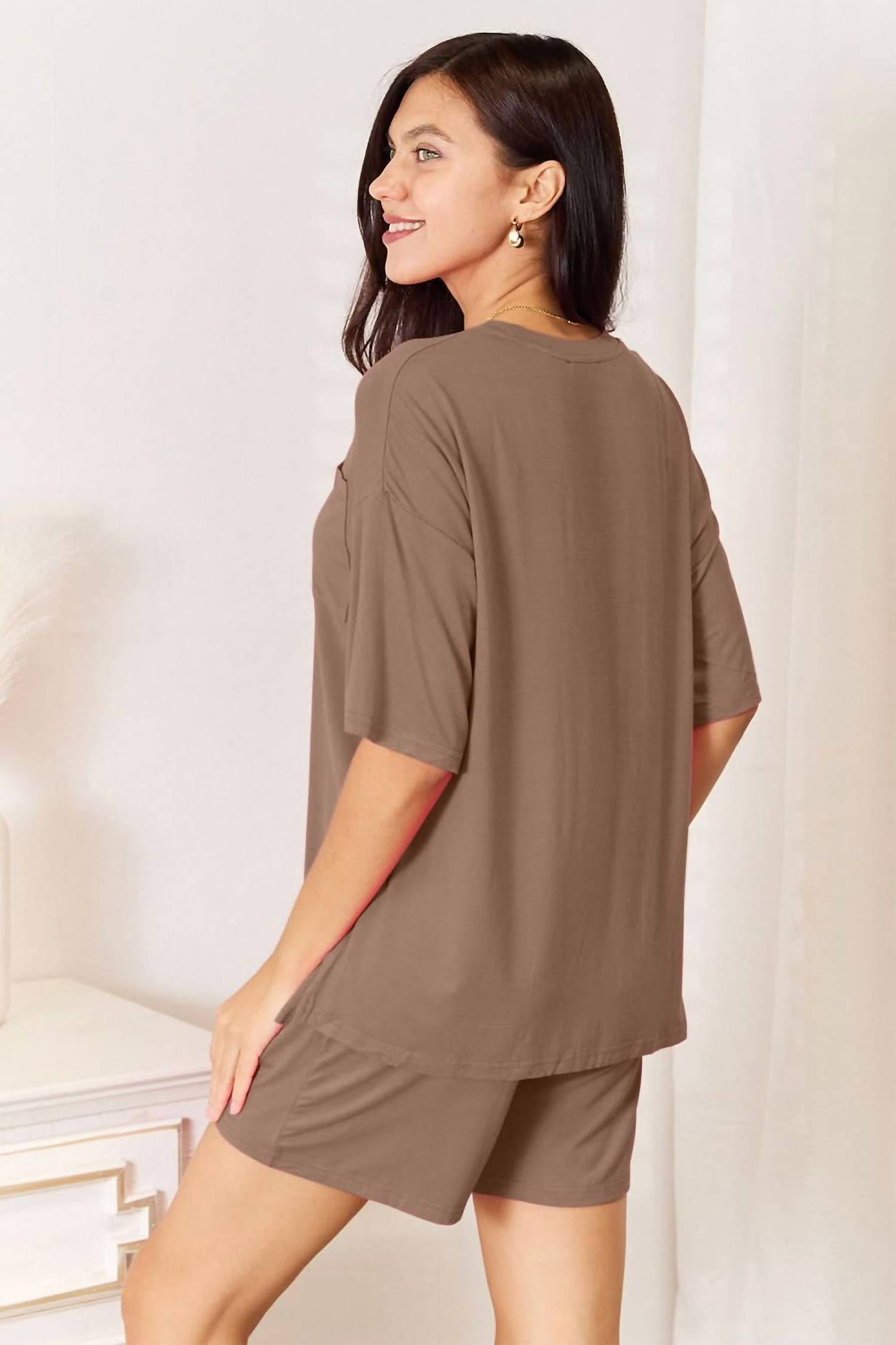 Basic Bae - Full Size Soft Rayon Half Sleeve Top And Shorts Set