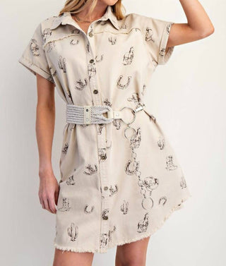 Easel - Western Printed Washed Twill Shirt Dress