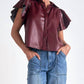 Elan - Flutter Sleeve Faux Leather Top