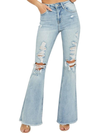 Risen - High Rise Distressed Flare Jeans
