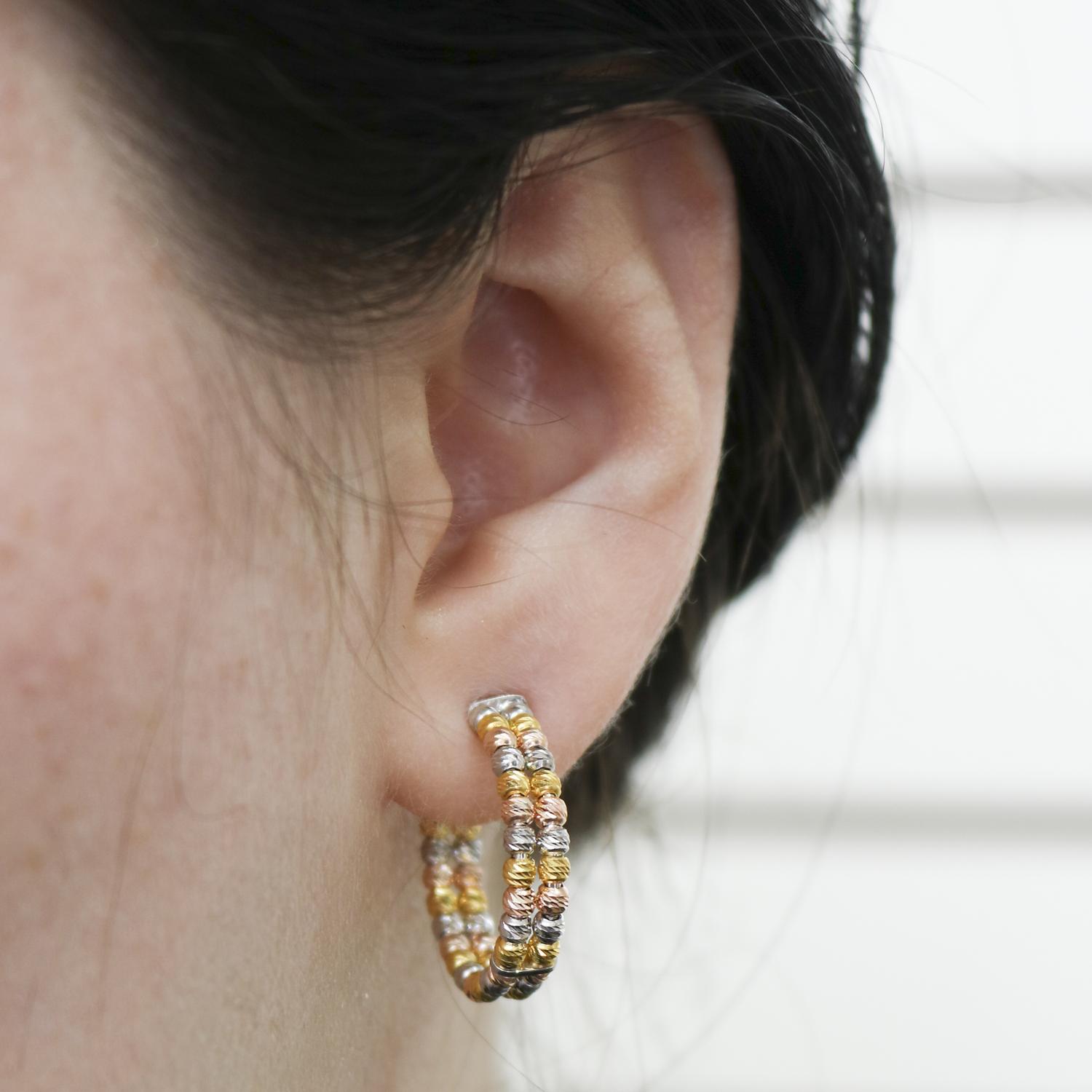 Allyanna Gifts - Women's Round Diamond Cut Bead Double Row Post Hoop Earrings