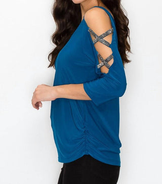 Perseption Concept - Rhinestone Cutout Sleeve Top