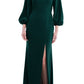 Dessy Collection Bishop Long Sleeve Open Back Trumpet Gown in Evergreen, Size 18