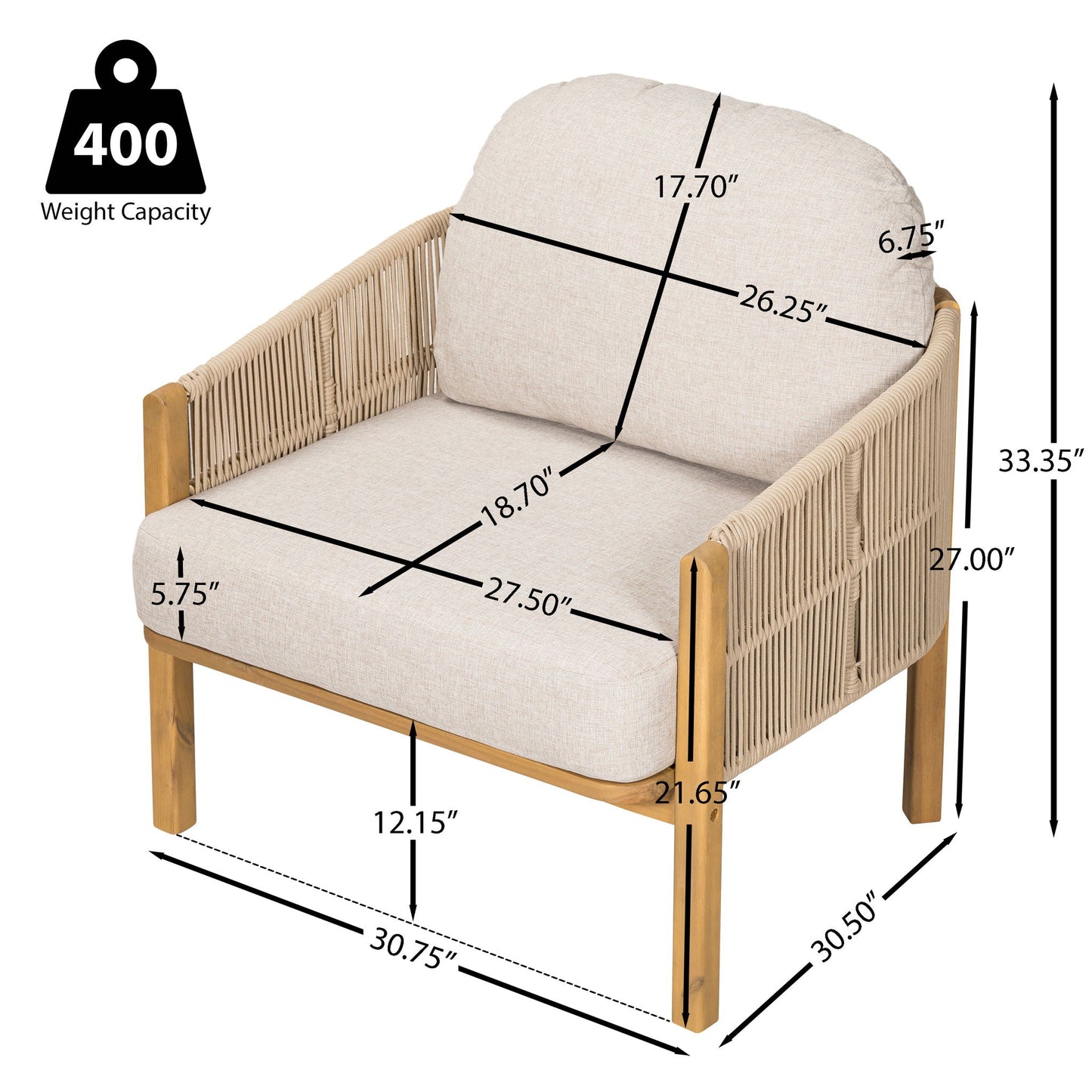 Grotta Outdoor Wood Club Chair Set of 2