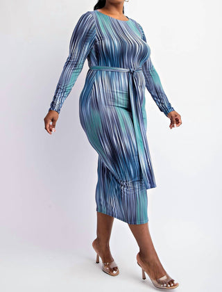 The Curve La - Plus Size Long Sleeve Midi Dress With Self-tie Belt