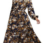 Epretty - Perfee Printed Notched Long Sleeve Midi Dress