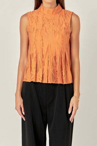 2.7 August Apparel - Burnout Pleated Sleeveless Top