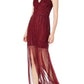 Adrianna Papell - V-neck Embellished Mesh Dress