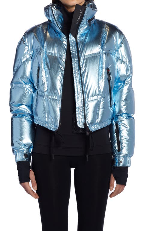 Moncler Grenoble Valsorey Metallic Down Bomber Jacket in Blue, Size 4