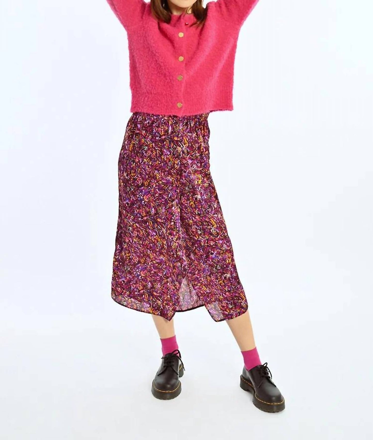 Molly Bracken - Boucle Knit Gold Button Accent Cardigan Sweater