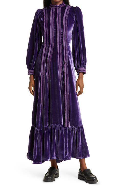 LISOU Gig Ruffle Long Sleeve Velvet Dress in Deep Purple, Size 2 Us