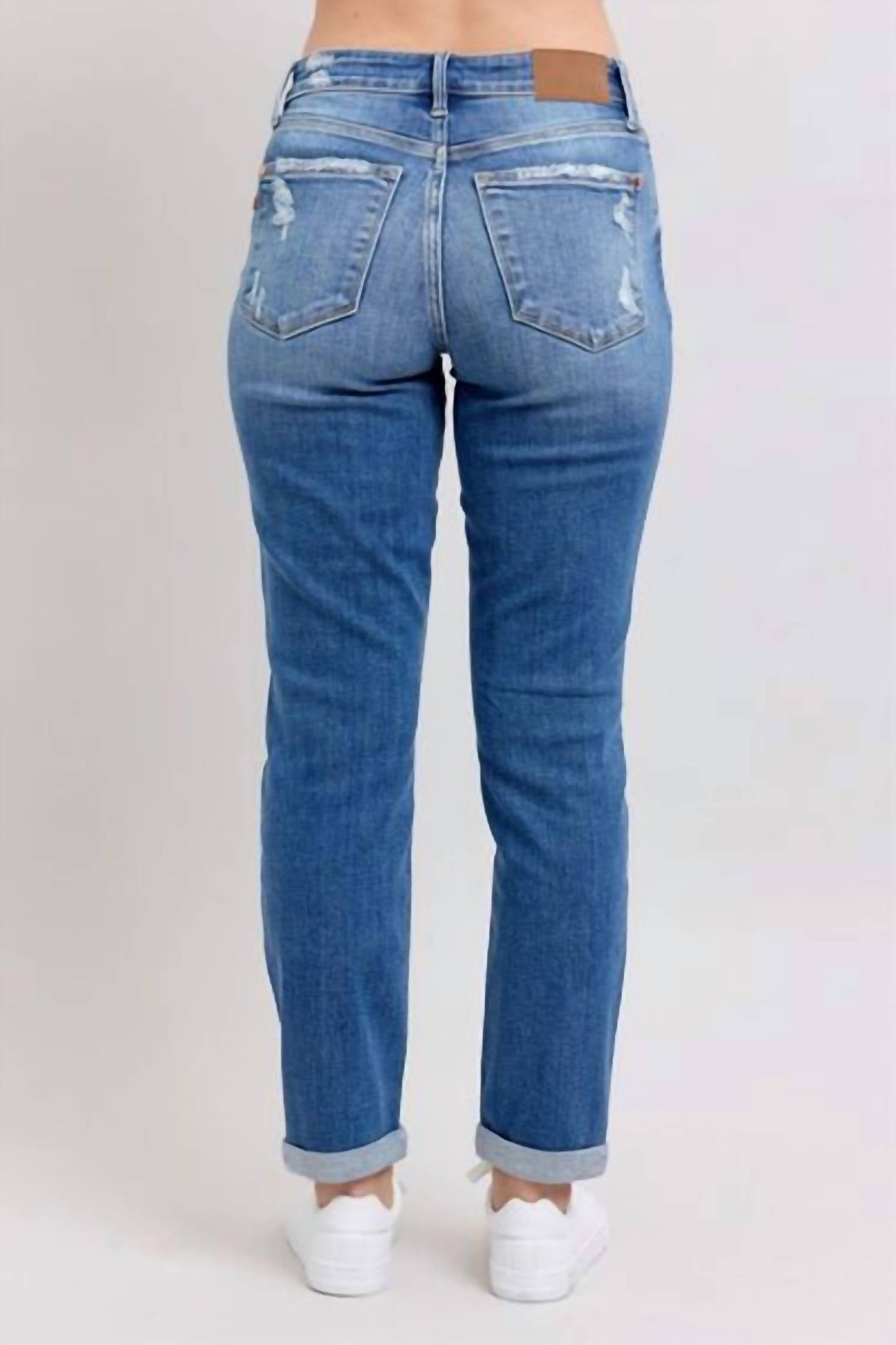 Judy Blue - Mid Rise Button Fly Distressed Boyfriend Jeans