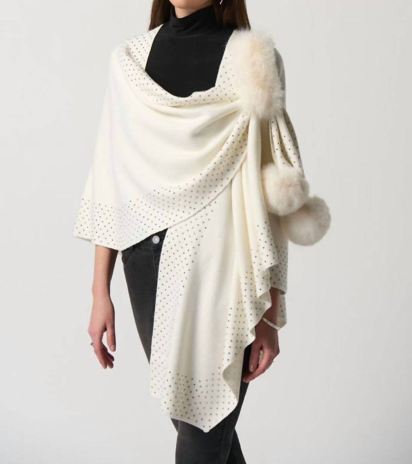 Joseph Ribkoff - Faux Fur Pom Pom Cape Shawl