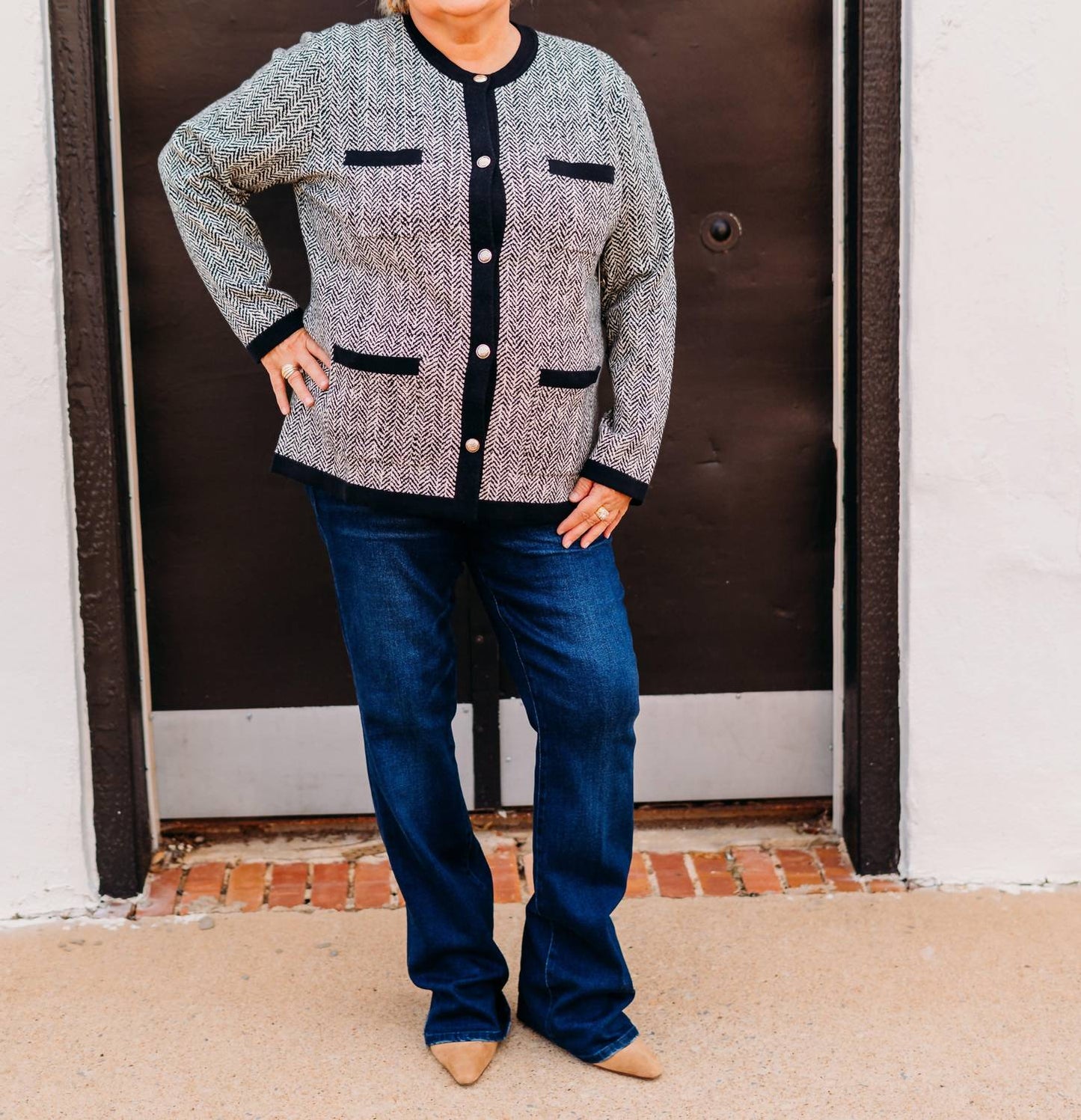 A La Carte - Jacquard Button Front Cardigan