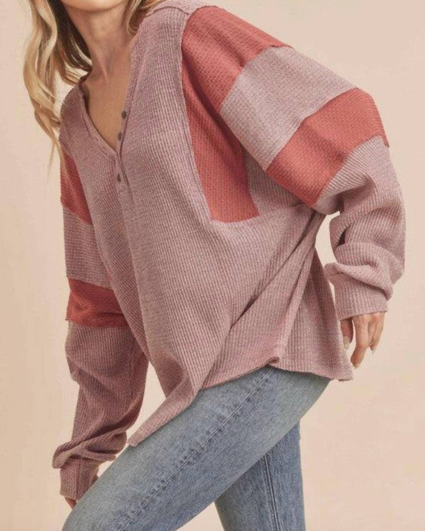 Aemi + Co - Fern Lightweight Patch Henley Sweater