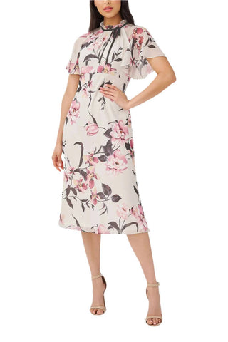 Adrianna Papell - Mock Neck Short Flutter Sleeves Midi Dress