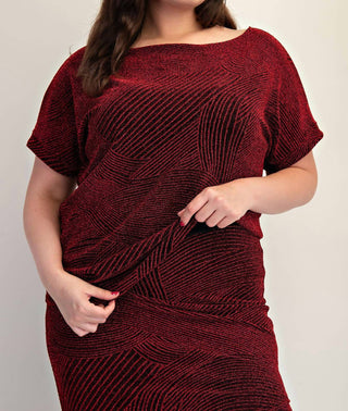 The Curve La - Plus Size Lurex Knit Short Sleeve Top And Skirt Set