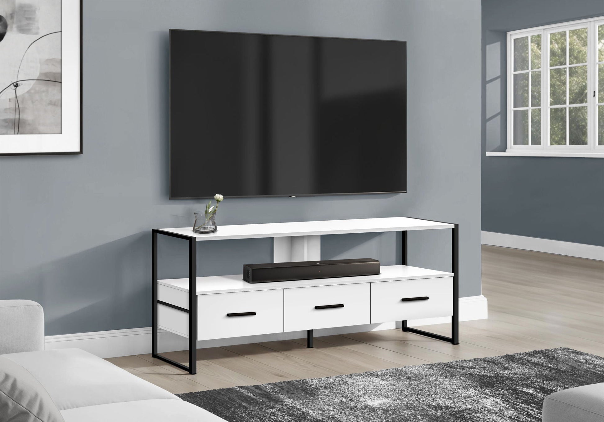 TV Stand, Console, Media Entertainment Center, Storage Drawers, Modern