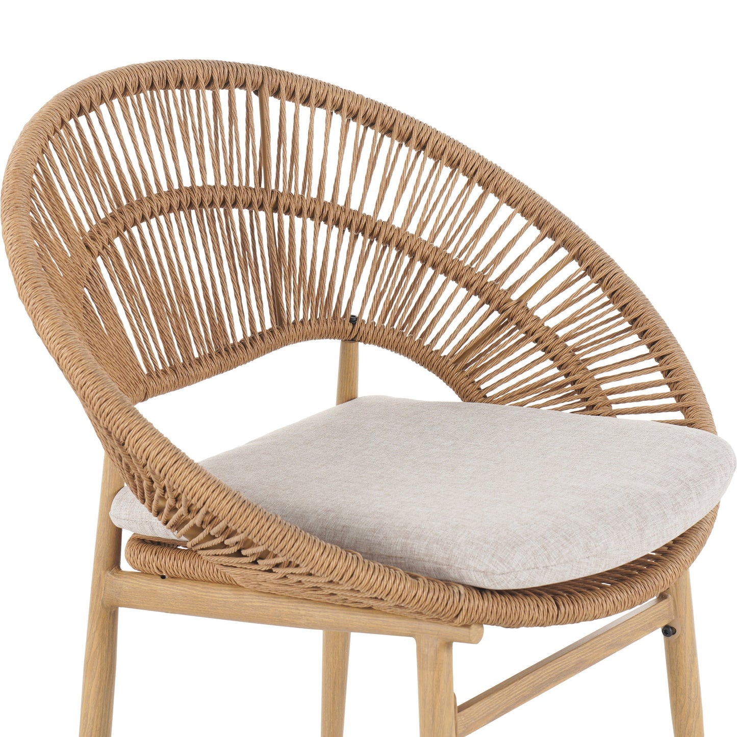 Cyril Outdoor Wicker Papasan Style Dining Chair with Teak Finished Legs - Set of 2