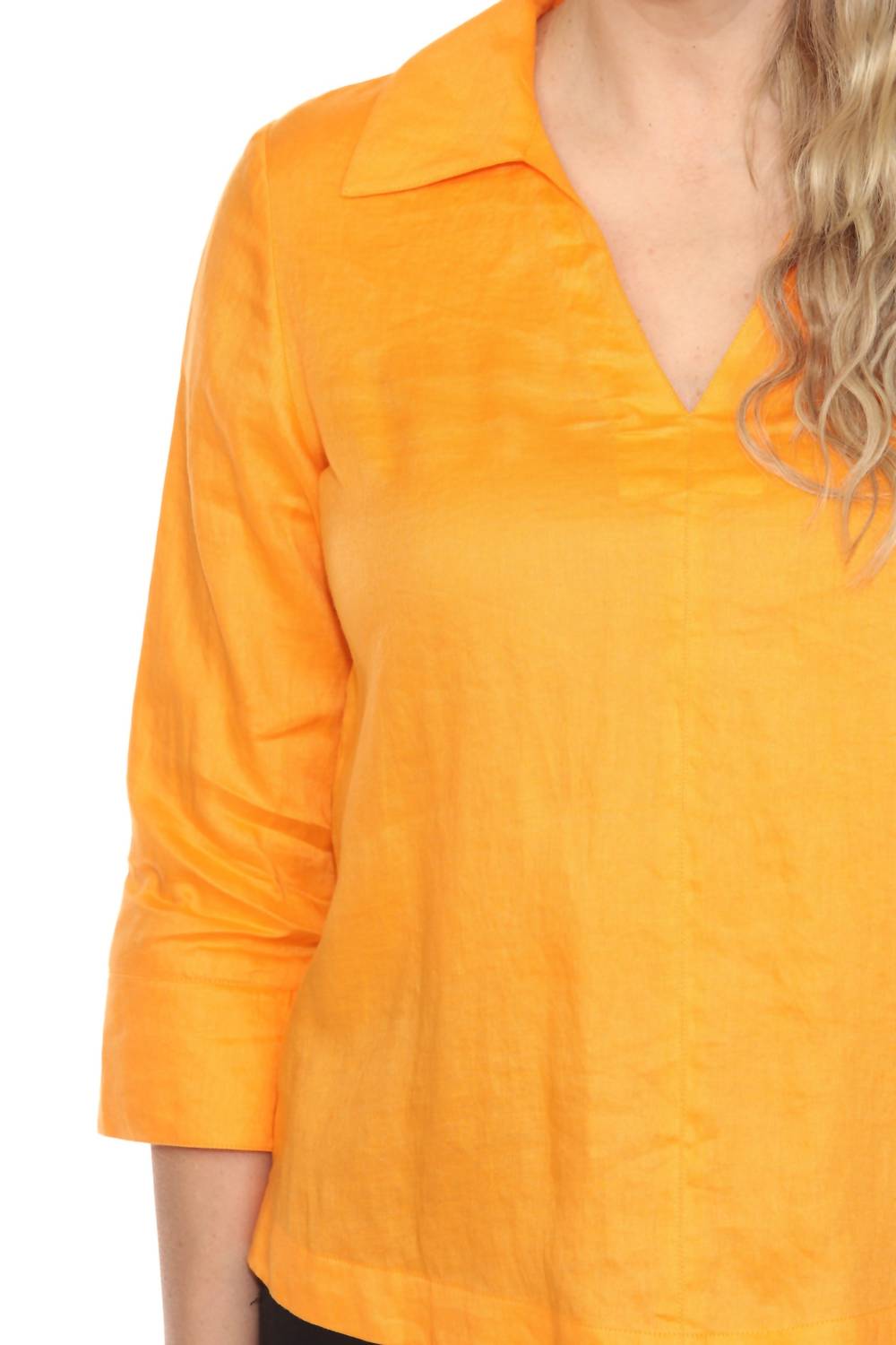 Joseph Ribkoff - Collared V-neck Quarter Sleeve Linen Top