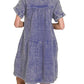 Zenana - Washed Double Gauze Raw Edge V-neck Dress