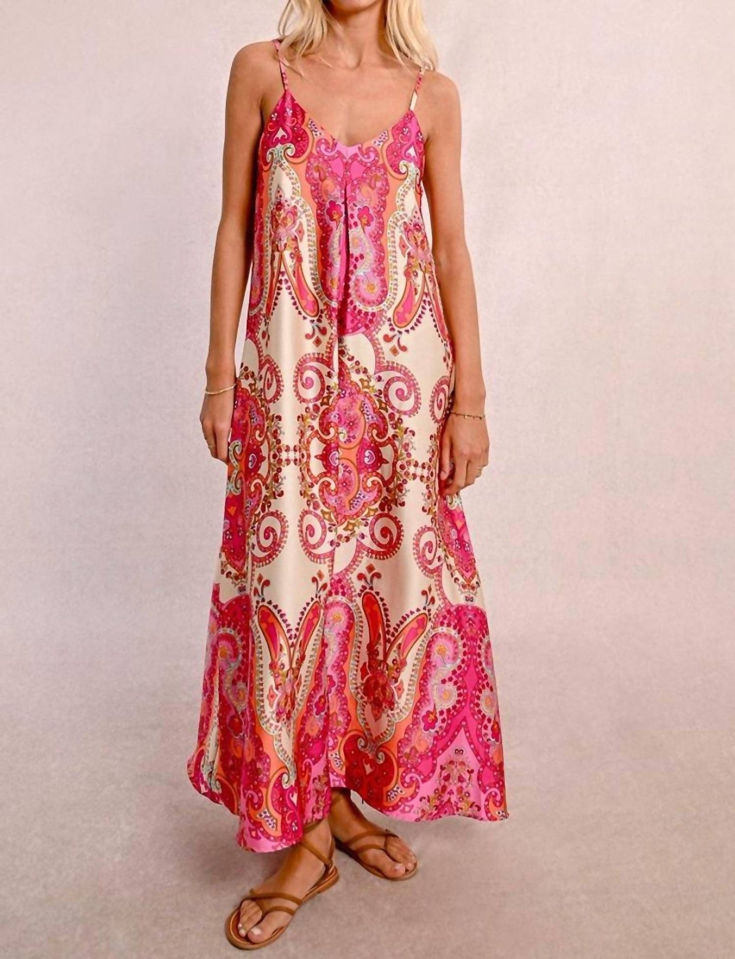 Molly Bracken - Scarf Print Satin Maxi Dress