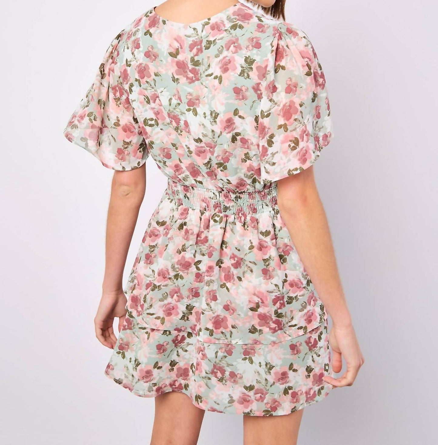 Apricot - Watercolor Floral Chiffon Dress