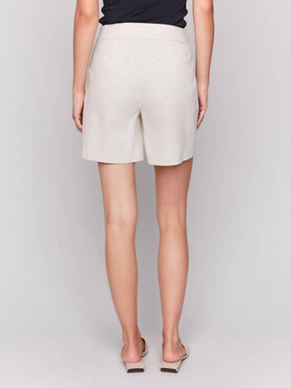 Charlie B - Linen Blend Stretch Shorts With Button Detail