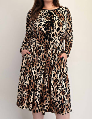 The Curve La - Plus Size Animal Print Flare Dress With Bow Details