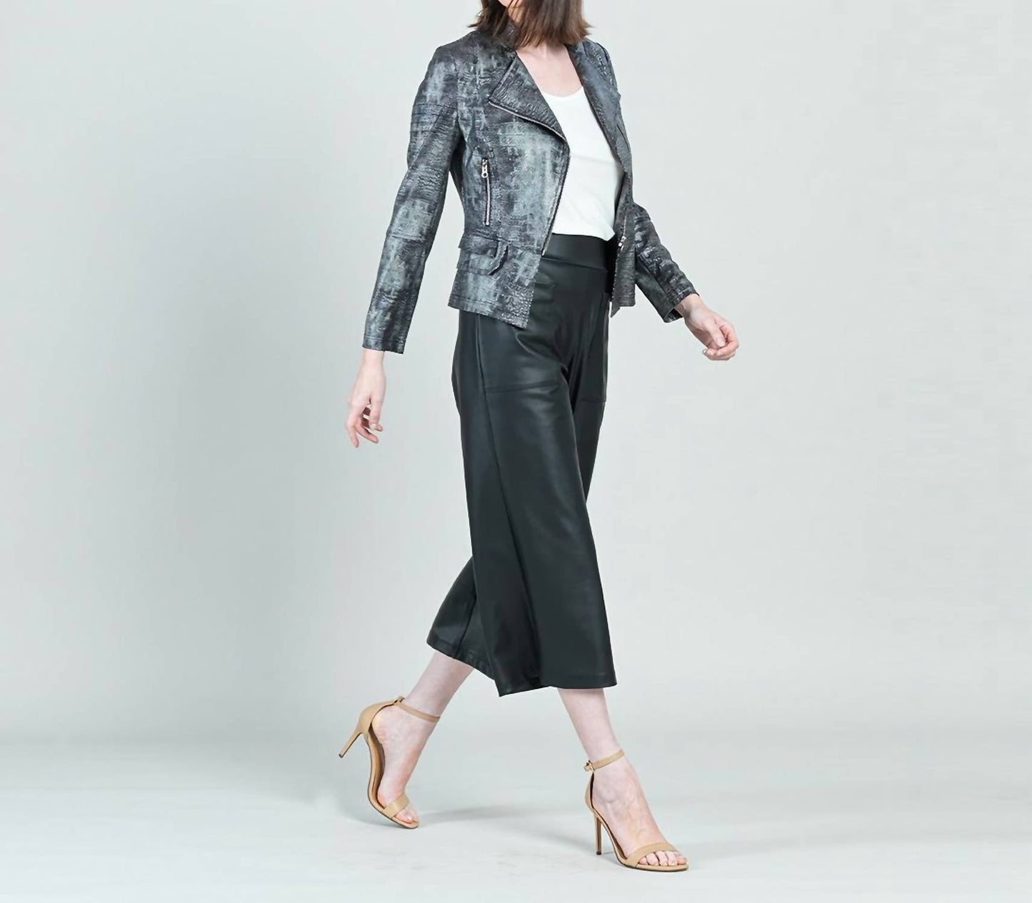 Clara Sunwoo - Metallic Liquid Leather Textured Biker Jacket
